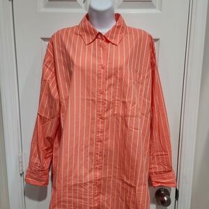 A New Day Women’s Large Orange w\ White Strips LS Button Shirt